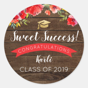 Sticker Rond Bois rustique Floral Graduation Succès doux
