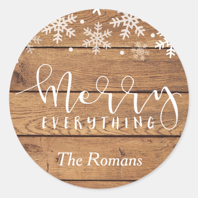 Sticker Rond Bois rustique Joyeux Tout Vacances GIft (Devant)