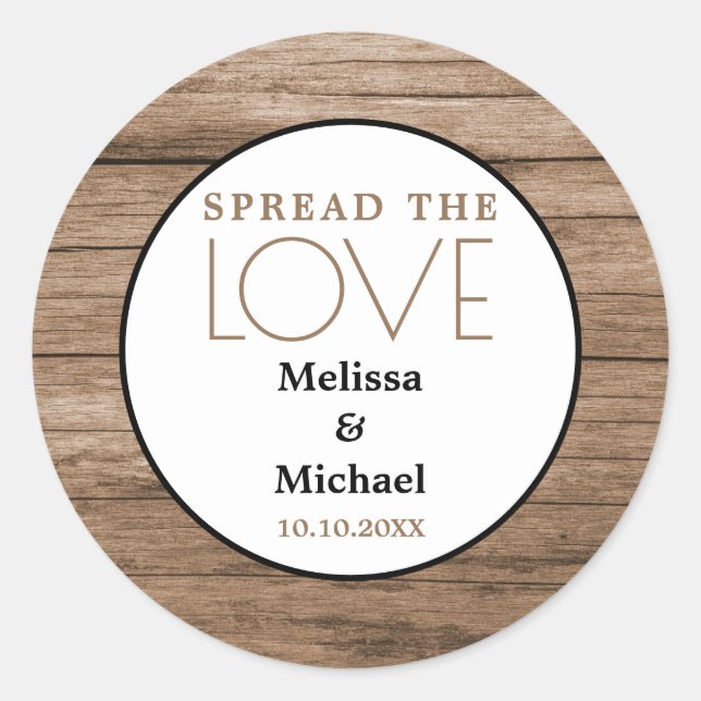 Sticker Rond Bois Rustique Propage Le Mariage Amoureux Faveur (Devant)
