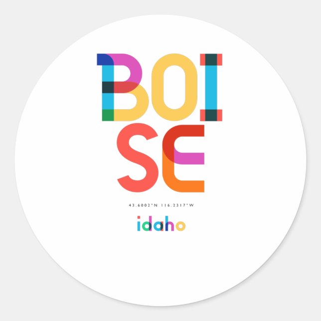 Sticker Rond Boise Idaho Mid Century, Pop Art, (Devant)