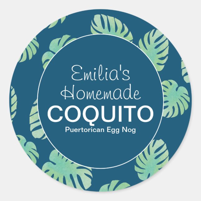 Sticker Rond Boisson Coquito maison Monstera (Devant)