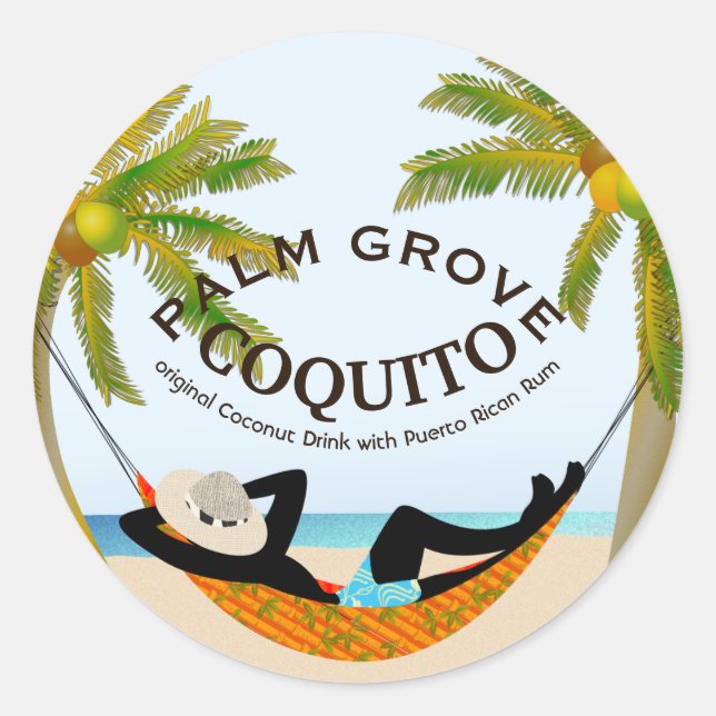 Sticker Rond Boisson de fruits tropicaux Coquito Coconut (Devant)