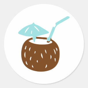 Sticker Rond Boisson d'été à la noix de coco