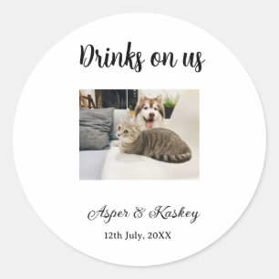 Sticker Rond Boissons offertes bar ouvert photo de mariage coup
