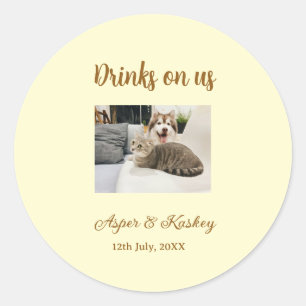 Sticker Rond Boissons offertes bar ouvert photo de mariage de c