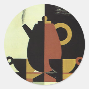 Sticker Rond Boissons vintages Boissons Café Pot avec tasses