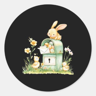 Sticker Rond Boîte Aux Lettres Bunny Livrant Avec Oeufs