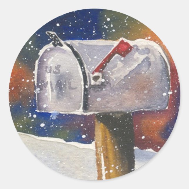 Sticker Rond Boîte aux lettres rurale neige (Devant)