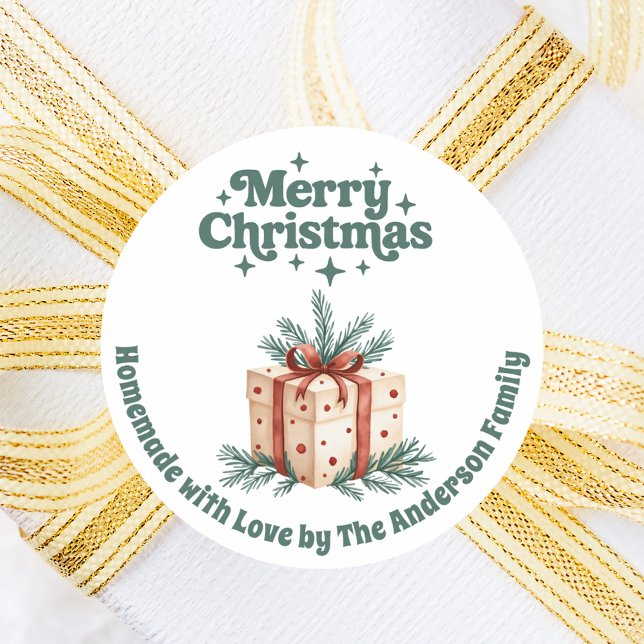 Sticker Rond Boîte cadeau de Noël fait maison (Créateur téléchargé)