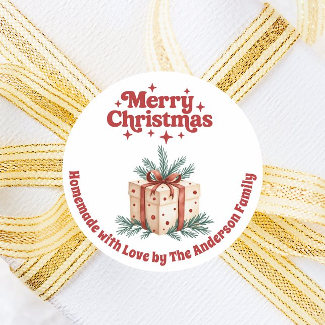 Sticker Rond Boîte cadeau de Noël fait maison (Créateur téléchargé)