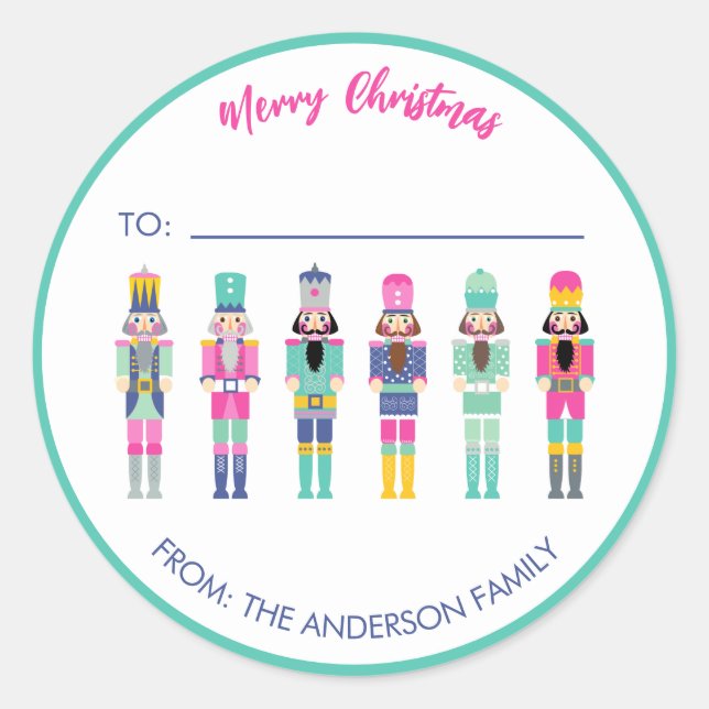 STICKER ROND BOÎTE-CADEAU ROSE NOËL NUTCRACKER (Devant)