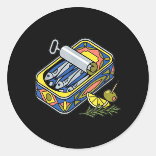 Sticker Rond Boîte de sardines esthétique Euro été tapas Foodie