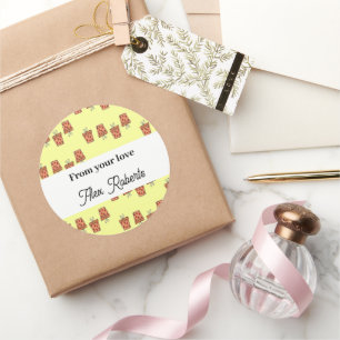 Sticker Rond Boîtes cadeaux Brown avec motif de coeur