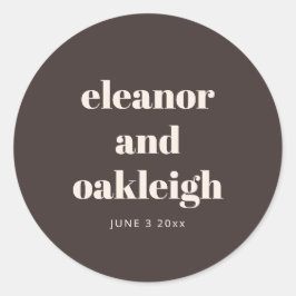 Sticker Rond Bold Typography Warm Brown Modern Custom Wedding 