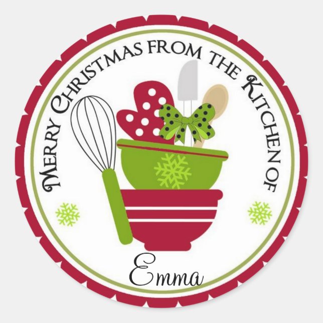 Sticker Rond Bols de mélange de Noël et Mit de cuisson (Devant)