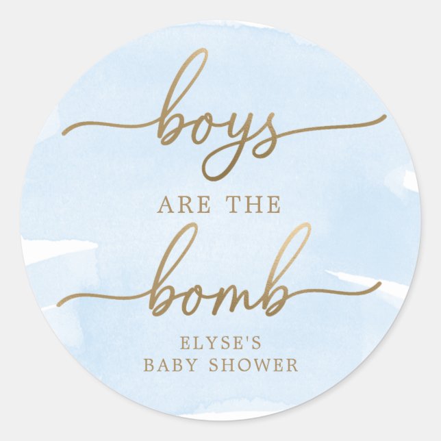 Sticker Rond Bombe Baignoire bleu Aquarelle or Favoriser Sticke (Devant)