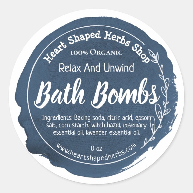 Sticker Rond Bombe Baignoire bleu foncé en aquarelle (Devant)
