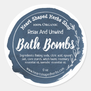 Sticker Rond Bombe bleu-foncé de Bath de feuille d'aquarelle