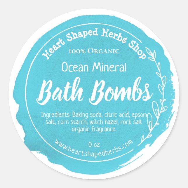 Sticker Rond Bombe de bain Aqua Blue Watercolor (Devant)