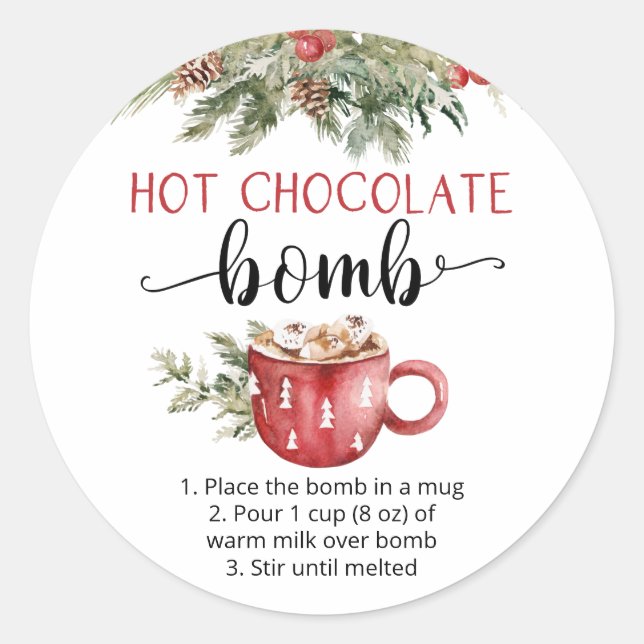 Sticker Rond Bombe de chocolat chaud aquarelle mignonne  (Devant)