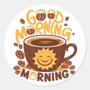 Sticker Rond Bon Amoureux Du Café Matin