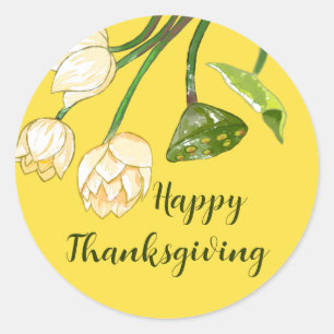 Sticker Rond Bon thanksgiving Automne Lumineux Lotus Jaune