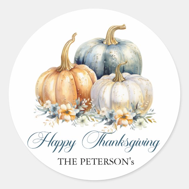 Sticker Rond Bon thanksgiving Blue Orange Gold Citrouilles (Devant)