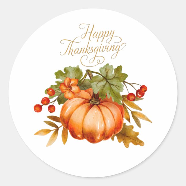 Sticker Rond Bon thanksgiving Citrouille aquarelle et baies (Devant)
