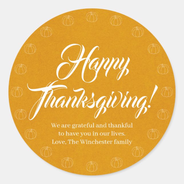 Sticker Rond Bon thanksgiving citrouille épices script personna (Devant)