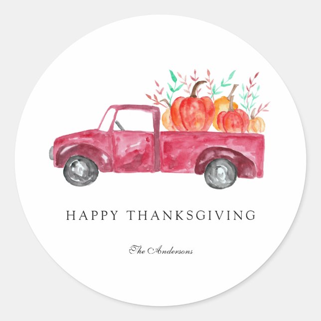 Sticker Rond Bon thanksgiving Citrouille récolte Camion rouge a (Devant)