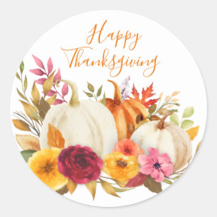 STICKER ROND BON THANKSGIVING COULEUR EAU JARDIN CITROUILLE