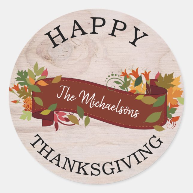 Sticker Rond Bon thanksgiving d'automne rustique (Devant)