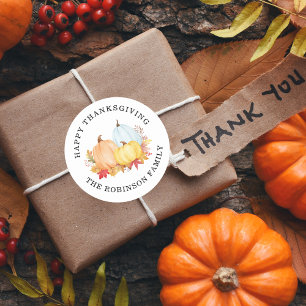 Sticker Rond Bon thanksgiving de nom personnalisé Citrouille aq