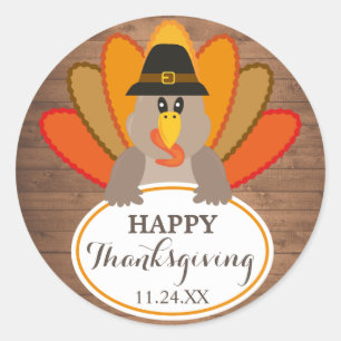 Sticker Rond Bon thanksgiving drôle de dinde rustique