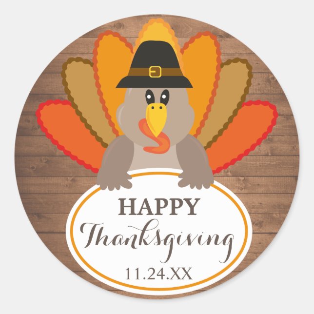 Sticker Rond Bon thanksgiving drôle dinde rustique baguette (Devant)