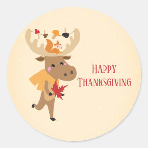 Sticker Rond Bon thanksgiving Écureuil d'orignal coloré
