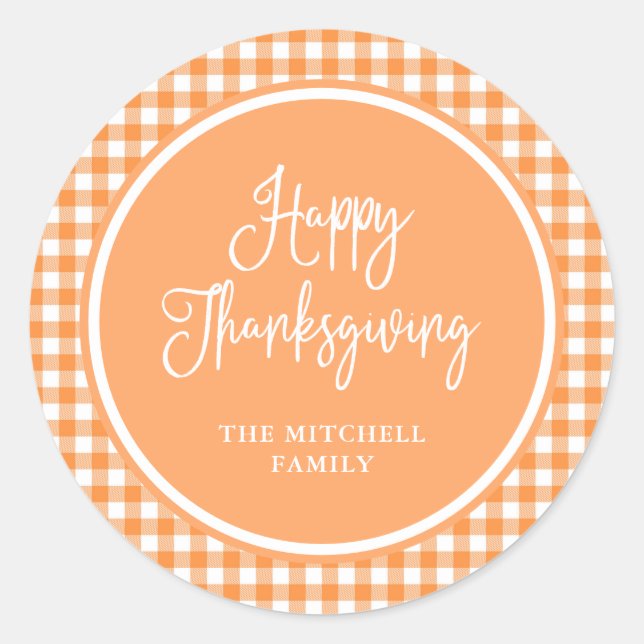 Sticker Rond Bon thanksgiving | En vichy orange (Devant)