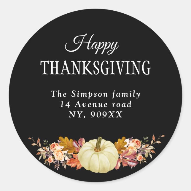 Sticker Rond bon thanksgiving floral de récolte d'automne (Devant)