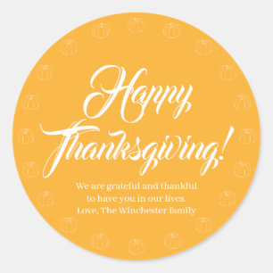 Sticker Rond Bon thanksgiving jaune script texte citrouille mig