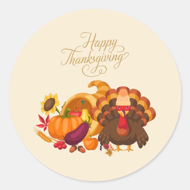Sticker Rond Bon thanksgiving mignonne Turquie, corne de abonda (Devant)