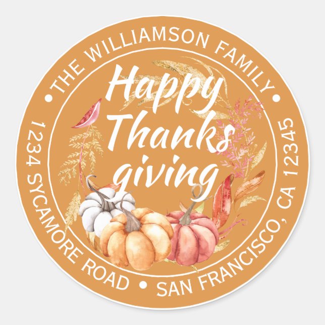 Sticker Rond Bon thanksgiving Nom de famille Adresse de retour (Devant)