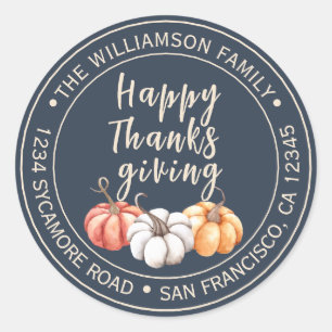 Sticker Rond Bon thanksgiving Nom de famille Adresse de retour
