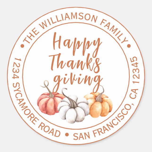 Sticker Rond Bon thanksgiving Nom de famille Adresse de retour (Devant)
