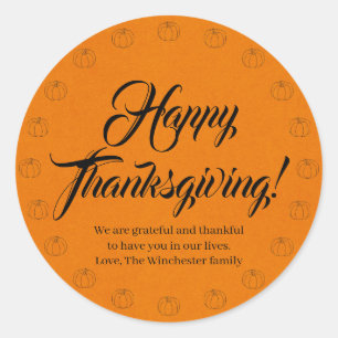 Sticker Rond Bon thanksgiving orange citrouille kraft personnal