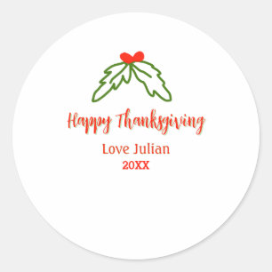 Sticker Rond Bon thanksgiving rouge vert feuilles nom de cerise