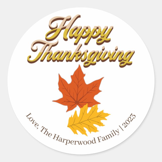 Sticker Rond Bon thanksgiving simple de récolte d'automne (Devant)