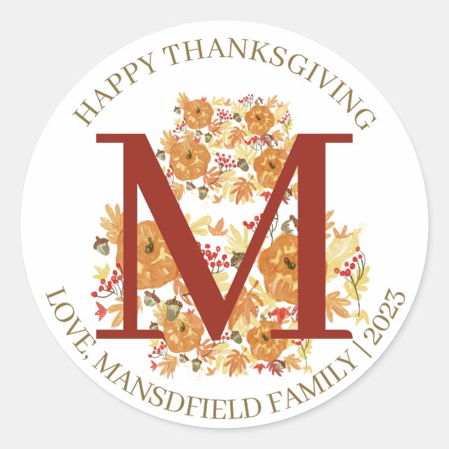 Sticker Rond Bon thanksgiving simple de récolte d'automne de mo (Devant)