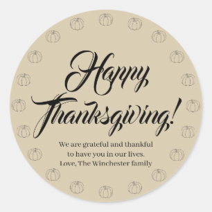 Sticker Rond Bon thanksgiving tan citrouille script personnalis
