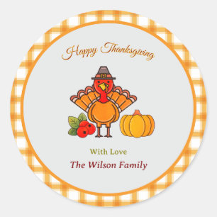 Sticker Rond Bon thanksgiving Turquie Citrouille jaune orange
