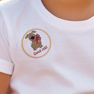 Sticker Rond Bon Travail Cute Chien Chien Chien Brown Récompens